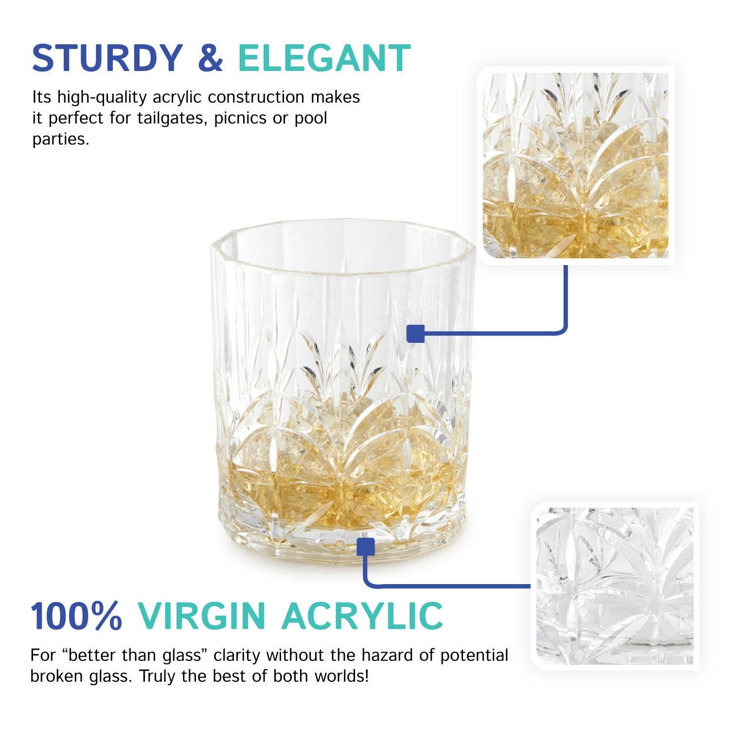 Royal Acrylic Carved Low Ball Glasses Set of 6 - Thumbnail 5