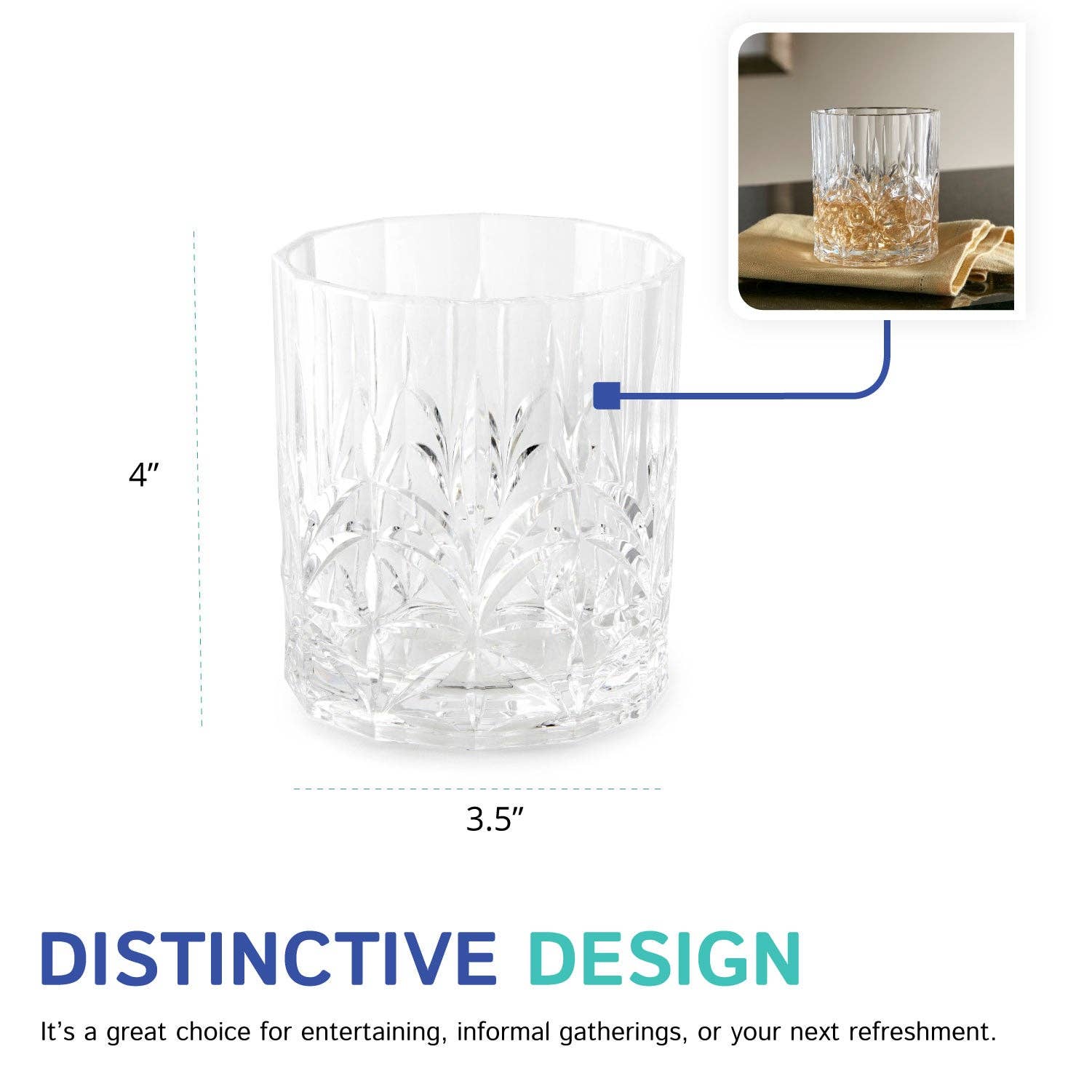 Royal Acrylic Carved Low Ball Glasses Set of 6 - Thumbnail 3